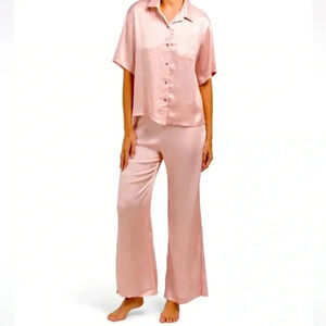 Jason Wu Woman’s PINK Sati.n Pajama Set Short Sleeve Top And Pants NWT Size XL